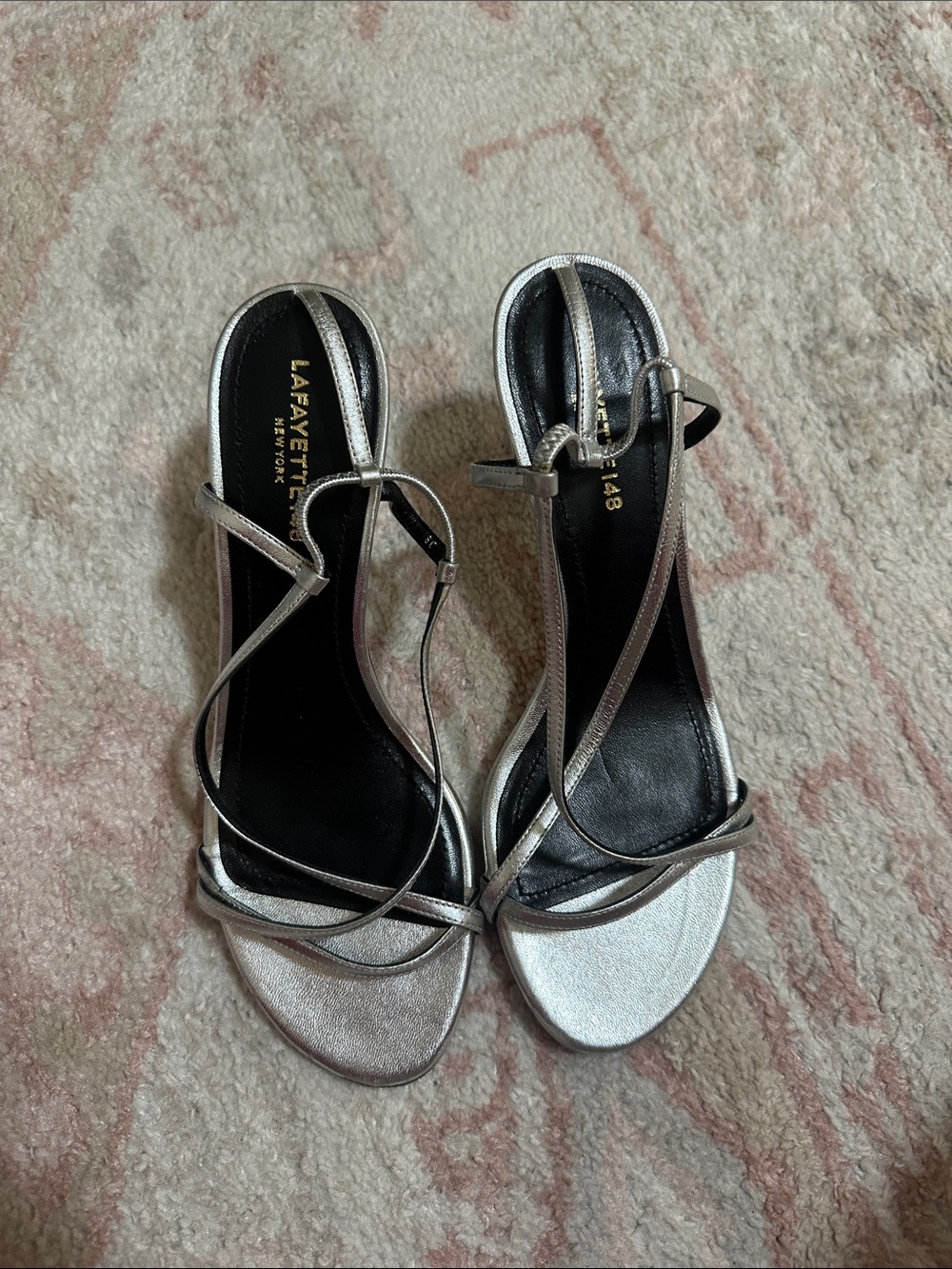 Lafayette 148 New York Metallic Silver Strappy Heels